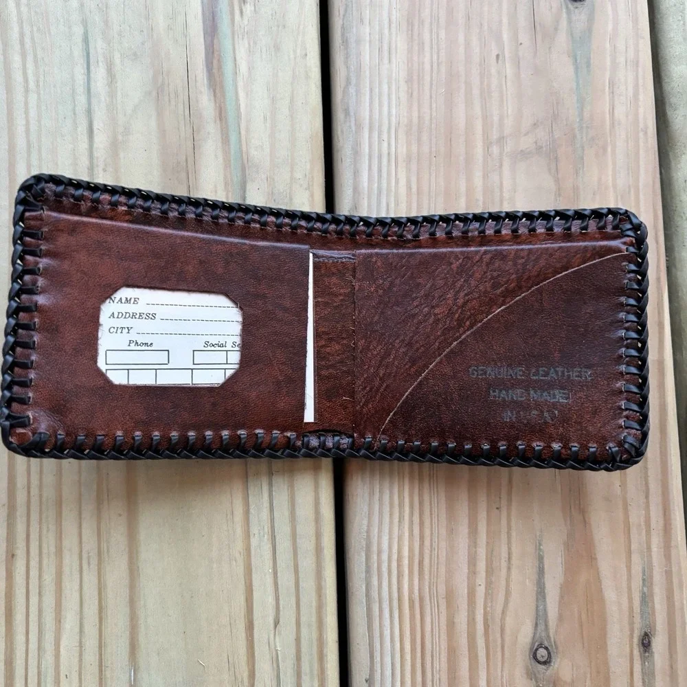 Vintage West Virginia Leather Wallet Bi Fold Whipstitch Hand Tooled Almost Home